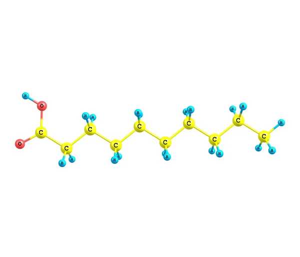 Decanoic (capric) 산 성 분자 흰색 절연 — 스톡 사진