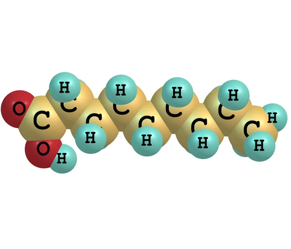 Nonanoic (pelargonic) acid molecule isolated on white — Stock Photo, Image