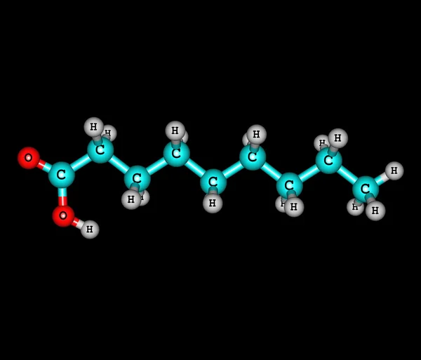 Nonanoic (pelargonic) acid molecule isolated on black — Stock Photo, Image