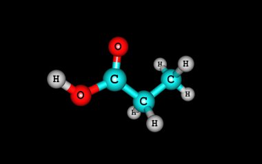 Siyah izole propiyonik asit molekül