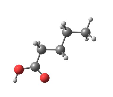 Valeric (pentanoic) asit molekül üzerinde beyaz izole