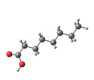 Heptanoic (enanthic) asit molekül üzerinde beyaz izole