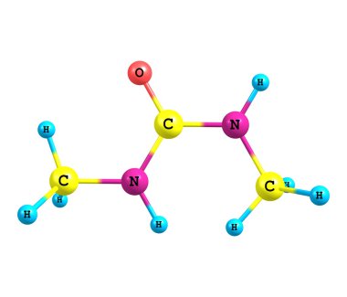 Dimethylurea molekül üzerinde beyaz izole
