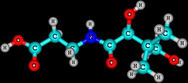 Pantotenik asit (vitamin B5) moleküler yapısı siyah arka plan üzerine