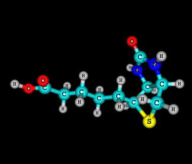 siyah arka plan üzerinde biotin (b7) moleküler yapısı