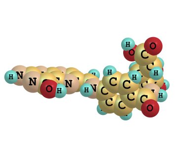 folik asit (vitamin m, vitamin b9) moleküler yapısı beyaz zemin üzerine