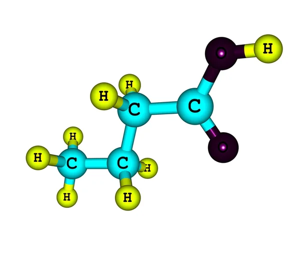 白で隔離 (ブタン) 酪酸分子 — ストック写真