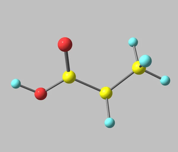 Molecola di acido propionico isolata su grigio — Foto Stock