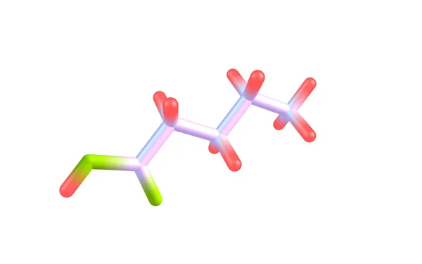 Molecola di acido valerico (pentanoico) isolata su bianco — Foto Stock