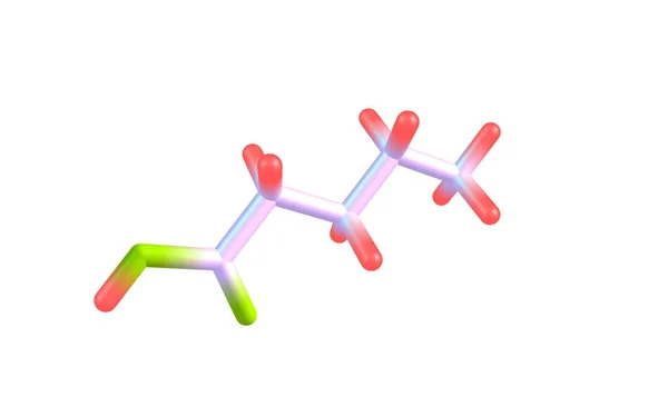 Cząsteczka kwasu walerianowy (pentanoic) na białym tle — Zdjęcie stockowe