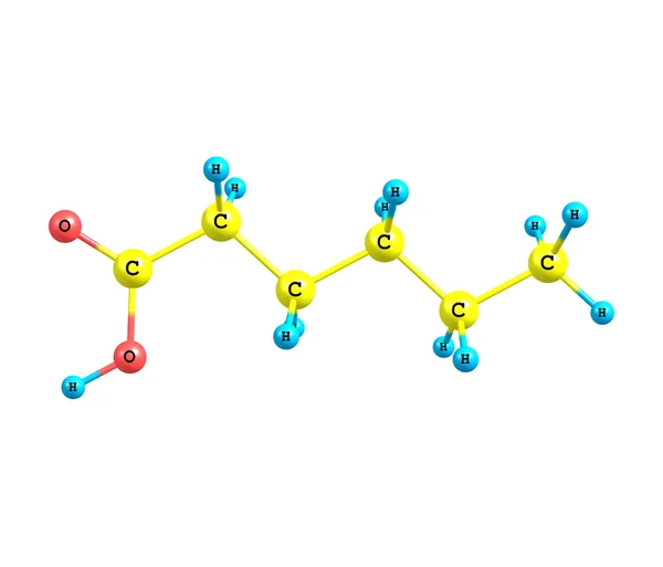 Hexanoic (caproic) Säure Molekül isoliert auf weiß — Stockfoto