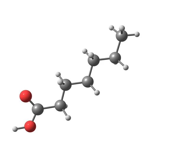 Heptanoic (enanthic) asit molekül üzerinde beyaz izole — Stok fotoğraf