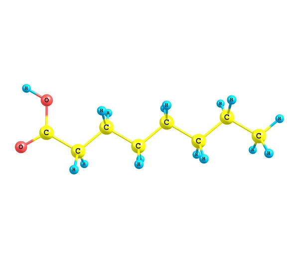 白で隔離 (エナント) ヘプタン酸分子 — ストック写真