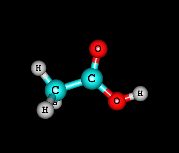 Molécule d'acide acétique isolée sur noir — Photo