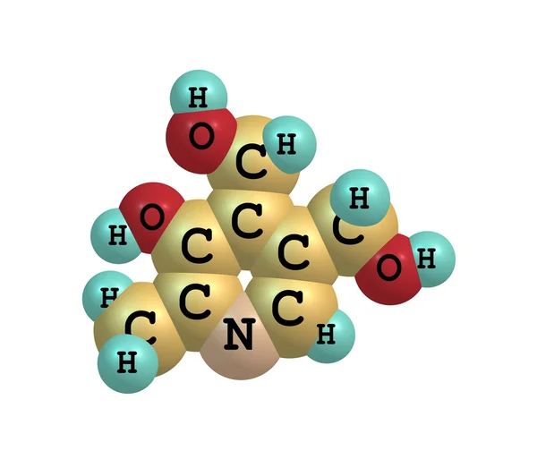 Estructura molecular de la piridoxina (vitamina B6) sobre fondo blanco —  Fotos de Stock