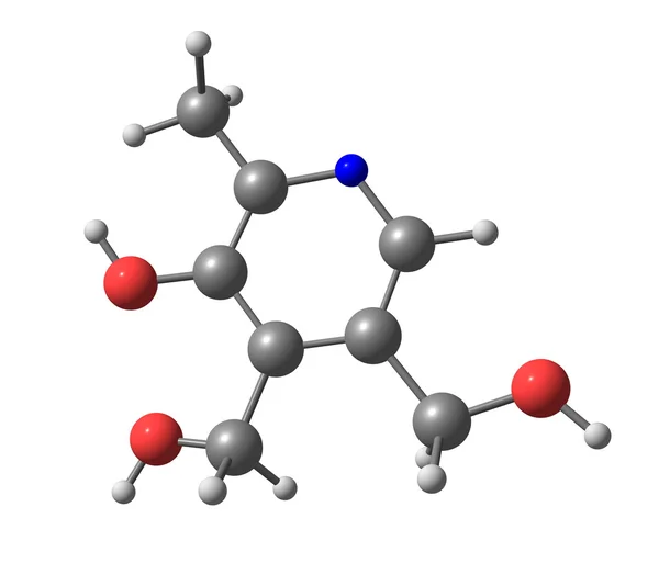 Estructura molecular de la piridoxina (vitamina B6) sobre fondo blanco — Foto de Stock