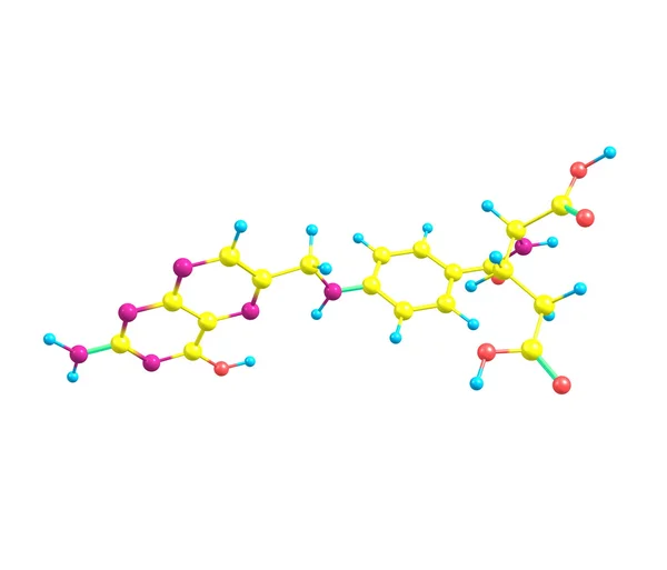 Estrutura molecular do ácido fólico (vitamina M, vitamina B9) sobre fundo branco — Fotografia de Stock