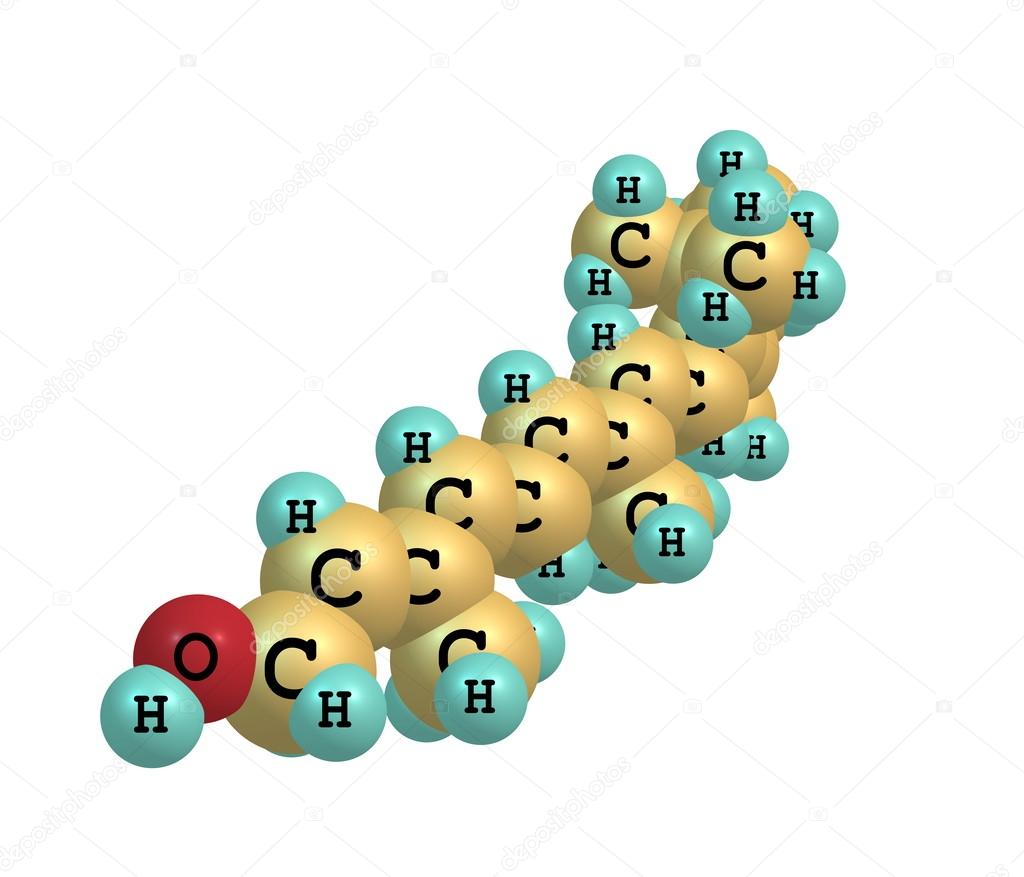 Retinol (Vitamin A) molecular structure on white