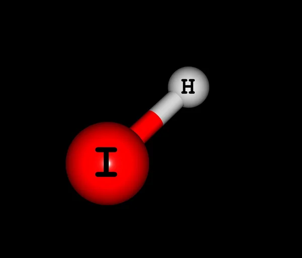 Estrutura molecular de iodeto de hidrogénio (HI) sobre fundo preto — Fotografia de Stock