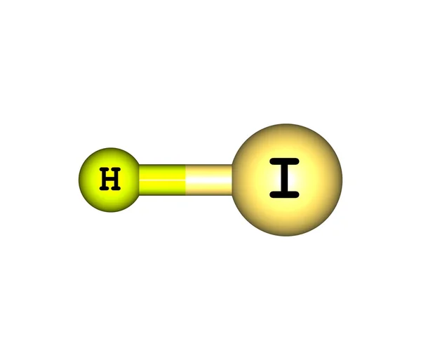 Estrutura molecular de iodeto de hidrogénio (HI) sobre fundo branco — Fotografia de Stock
