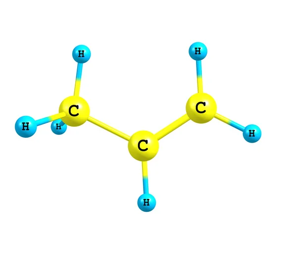 Estrutura molecular de propeno (propileno) sobre fundo branco — Fotografia de Stock