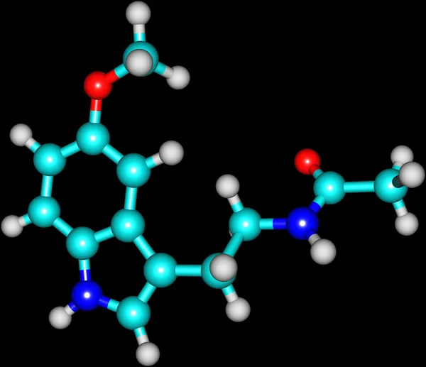 Molecule of Melatonin isolated on black — Stock Photo, Image