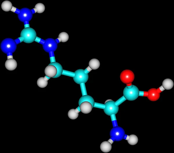 Siyah arka plan üzerine arginin moleküler yapısı — Stok fotoğraf