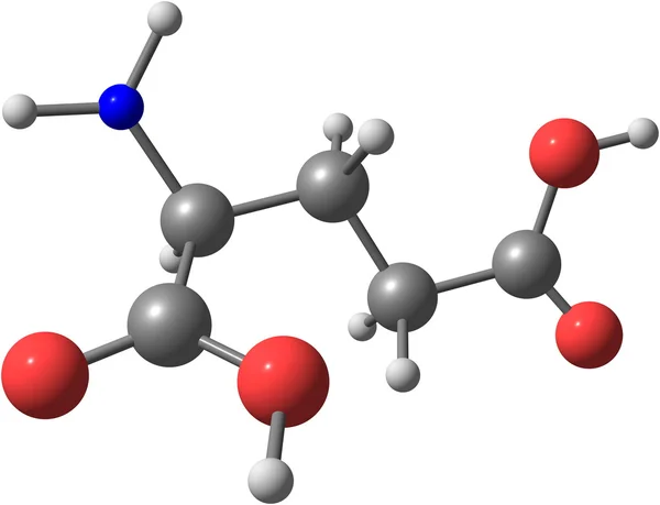 Structure moléculaire de l'acide glutamique isolé sur fond blanc — Photo