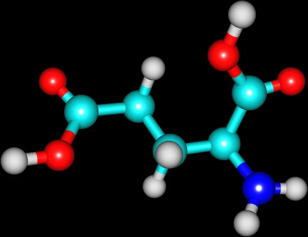 Structure moléculaire de l'acide glutamique isolé sur fond noir — Photo