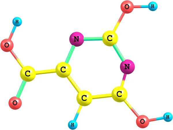 Estrutura molecular do ácido orótico isolado no branco — Fotografia de Stock