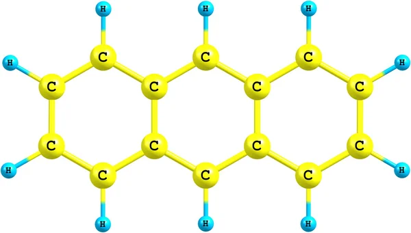 蒽分子的结构，在白色背景上 — 图库照片