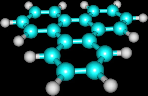 Структурная модель молекул трифенилена на чёрном — стоковое фото