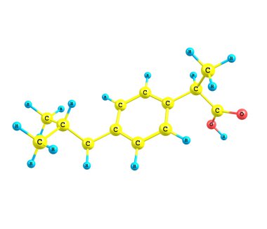 Ibuprofen molecular structure on white background clipart
