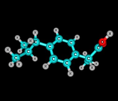 siyah arka plan üzerine ibuprofen moleküler yapısı