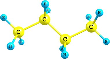 Molecular structure of butane on white clipart