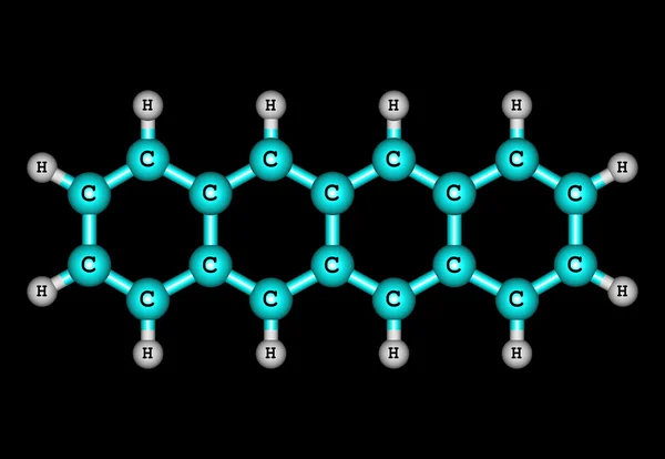 Estructura molecular de naftaceno (tetraceno) aislada en negro — Foto de Stock