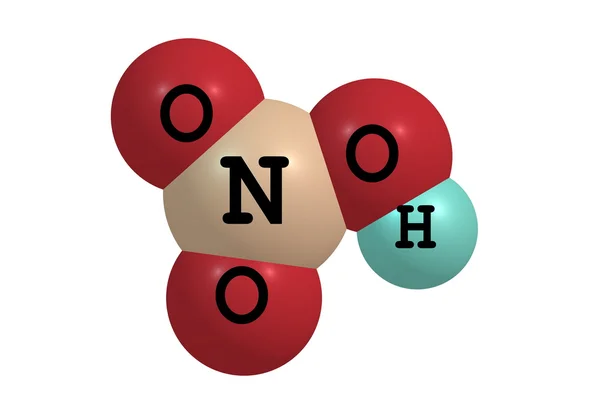 Nitrik asit moleküler yapısı üzerinde beyaz — Stok fotoğraf