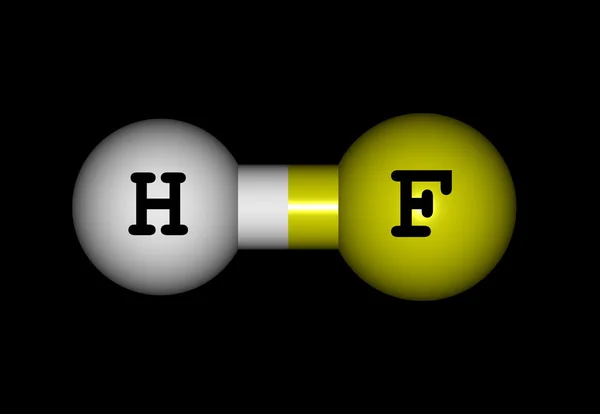 Estructura molecular del fluoruro de hidrógeno sobre fondo negro — Foto de Stock