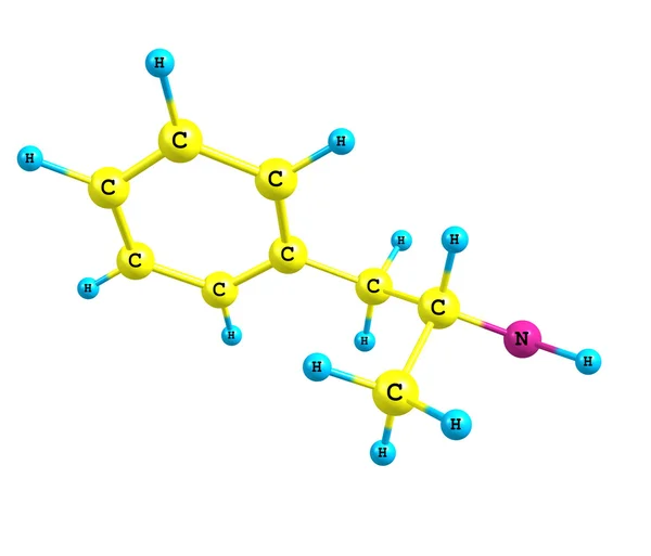 Dextroamphetamine (dexamphetamine) 화이트에 분자 구조 — 스톡 사진