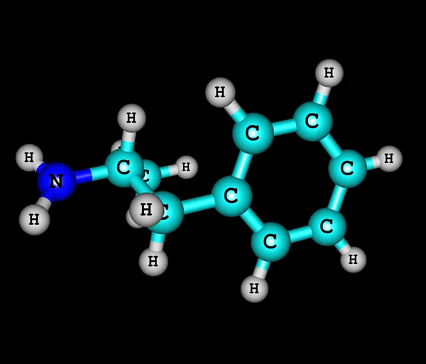 Μοριακή δομή dextroamphetamine (dexamphetamine) σε μαύρο — Φωτογραφία Αρχείου