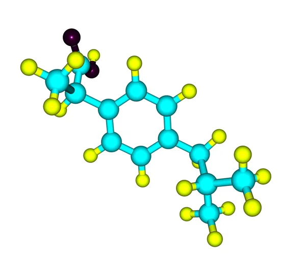 Estructura molecular del ibuprofeno sobre fondo blanco —  Fotos de Stock