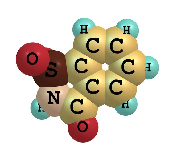 Estrutura molecular da sacarina sobre fundo branco — Fotografia de Stock