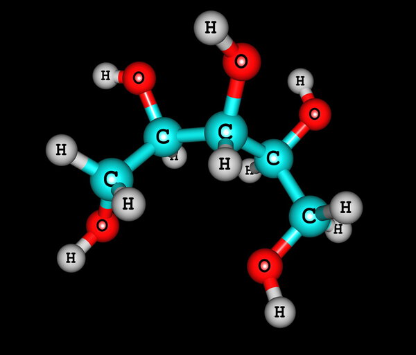 Xylitol molecular structure on black background