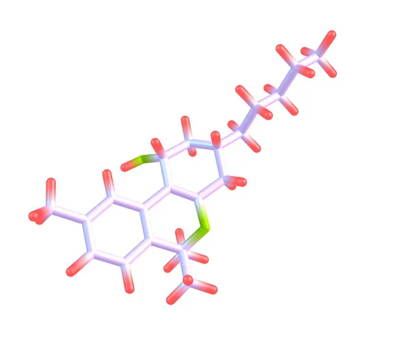 Tetrahydrocannabinol molecular structure on white background — Stock Photo, Image