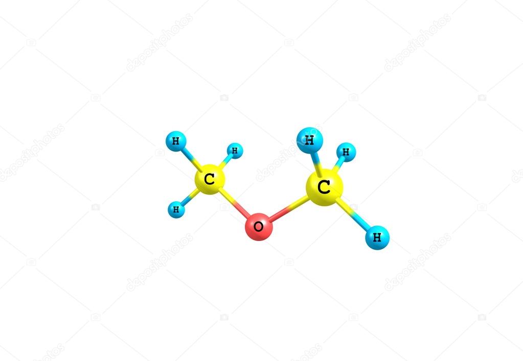 Dimethyl ether molecule illustration isolated on white