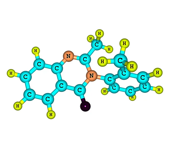 Methaqualone moleküler yapısı üzerinde beyaz izole — Stok fotoğraf