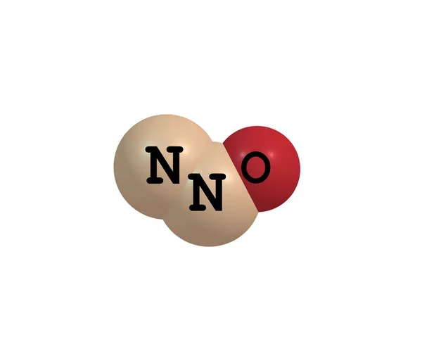 Distikstofoxide (lachgas) moleculaire structuur geïsoleerd op wit — Stockfoto
