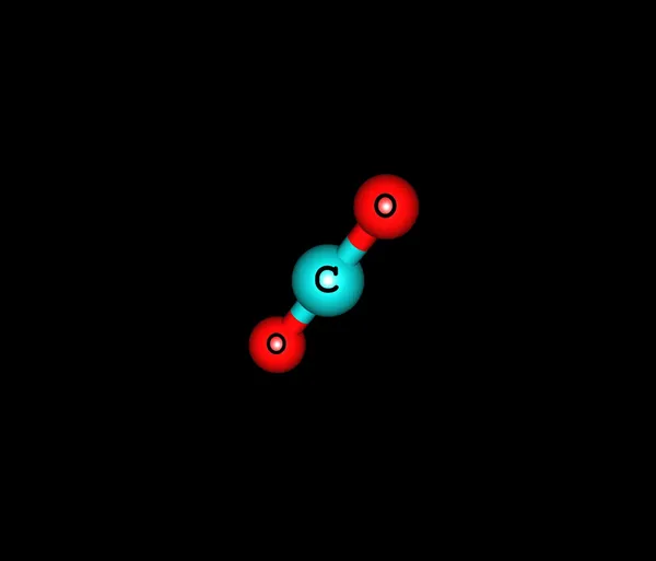 Kohlendioxid-Molekülstruktur auf Schwarz isoliert — Stockfoto