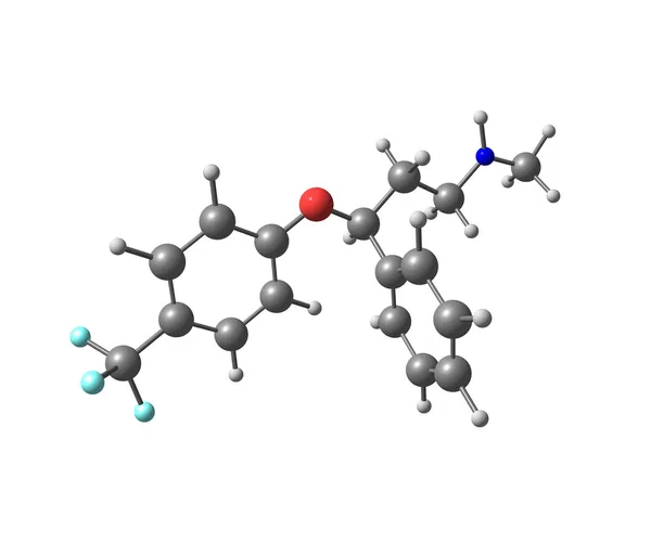 白で隔離されるフルオキセチン分子 — ストック写真