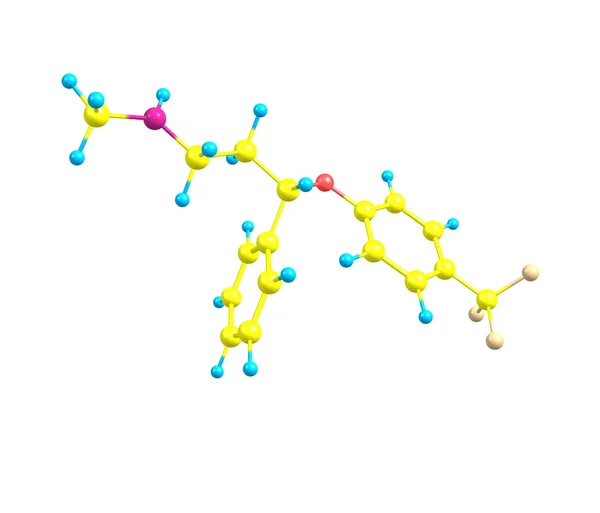 Fluoksetin molekülü üzerinde beyaz izole — Stok fotoğraf